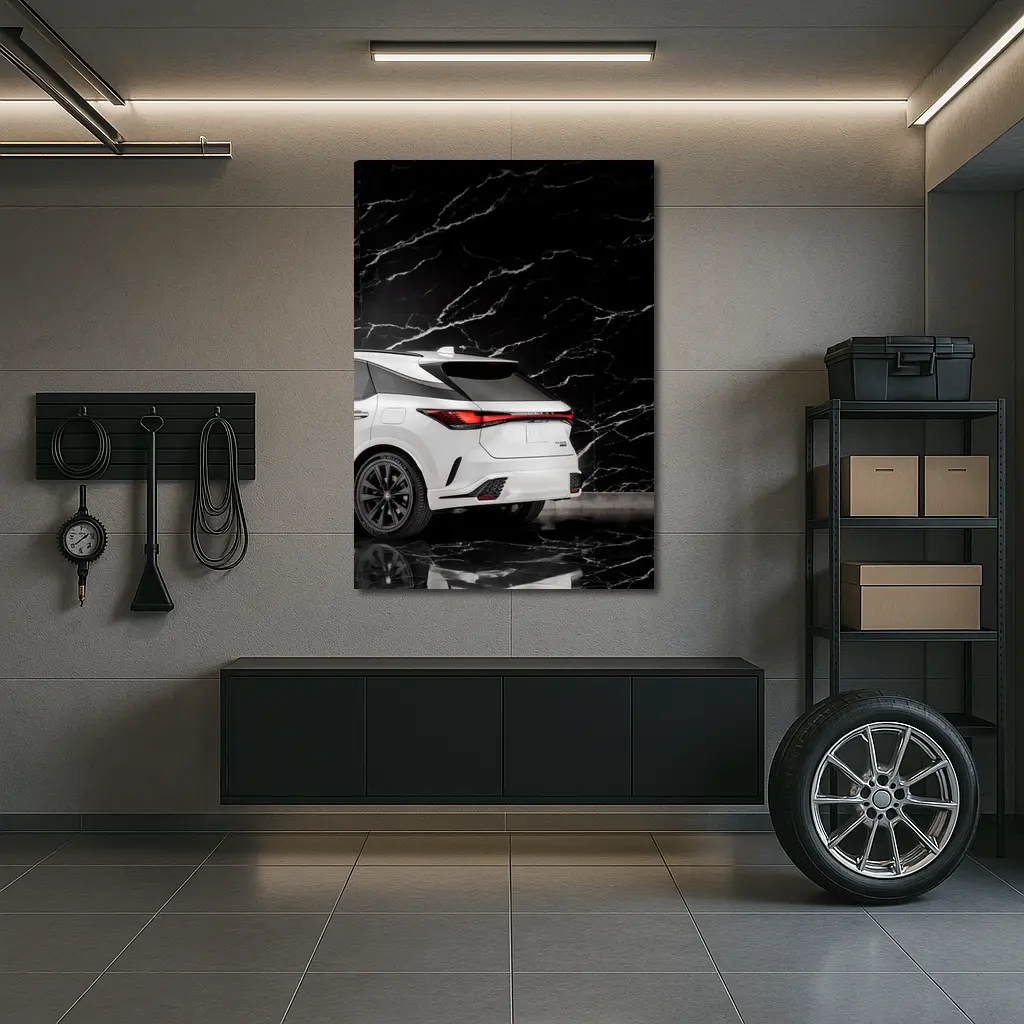 Lexus RX White SUV Black Marble Background – Wall Art