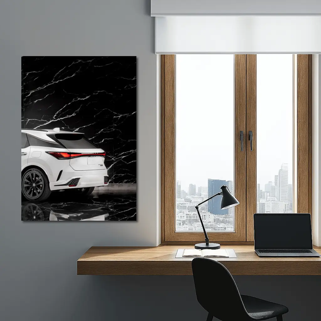 Lexus RX White SUV Black Marble Background – Wall Art
