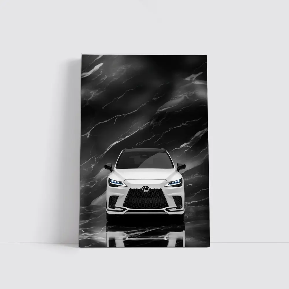Lexus RX White Front View Black Marble – Wall Art