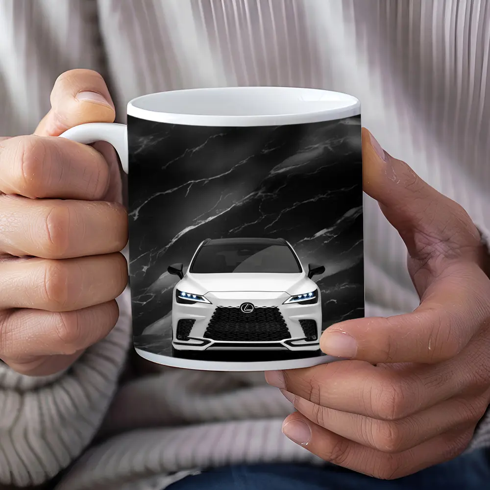 Lexus RX White Front View Black Marble – Mugs