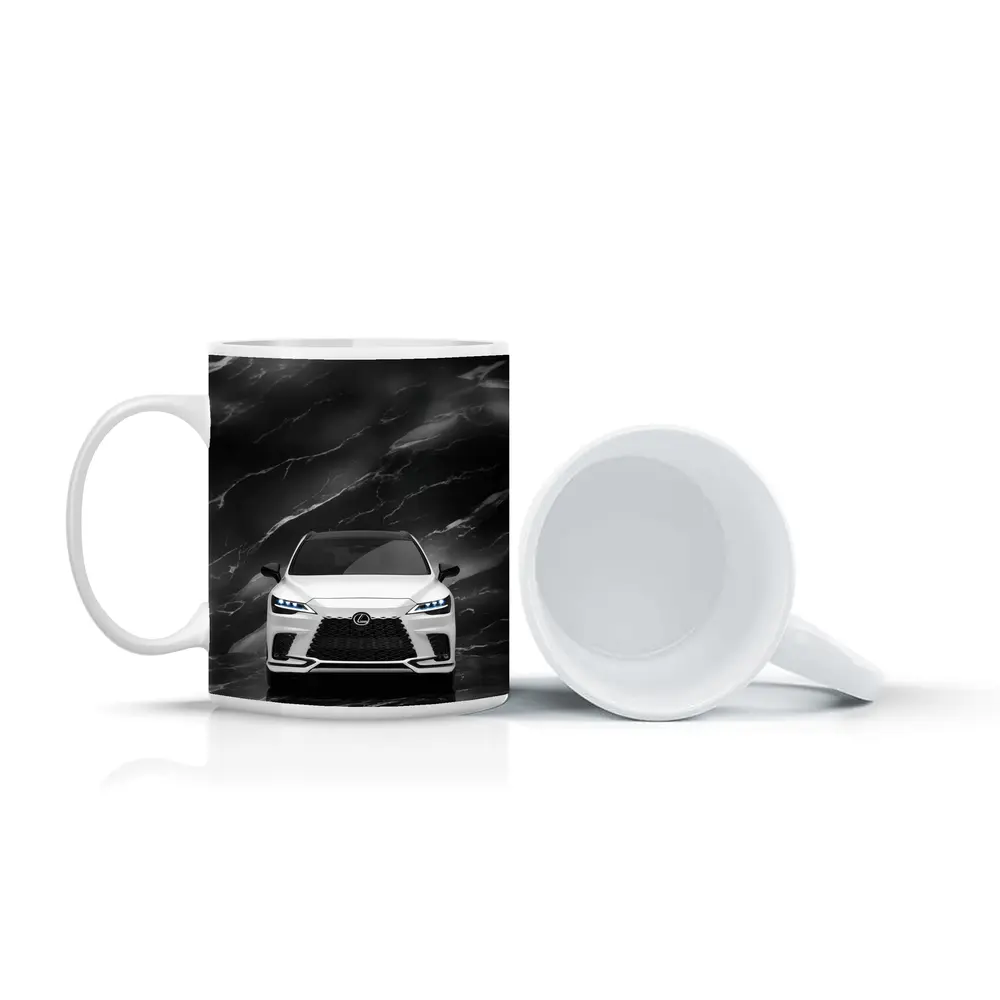 Lexus RX White Front View Black Marble – Mugs