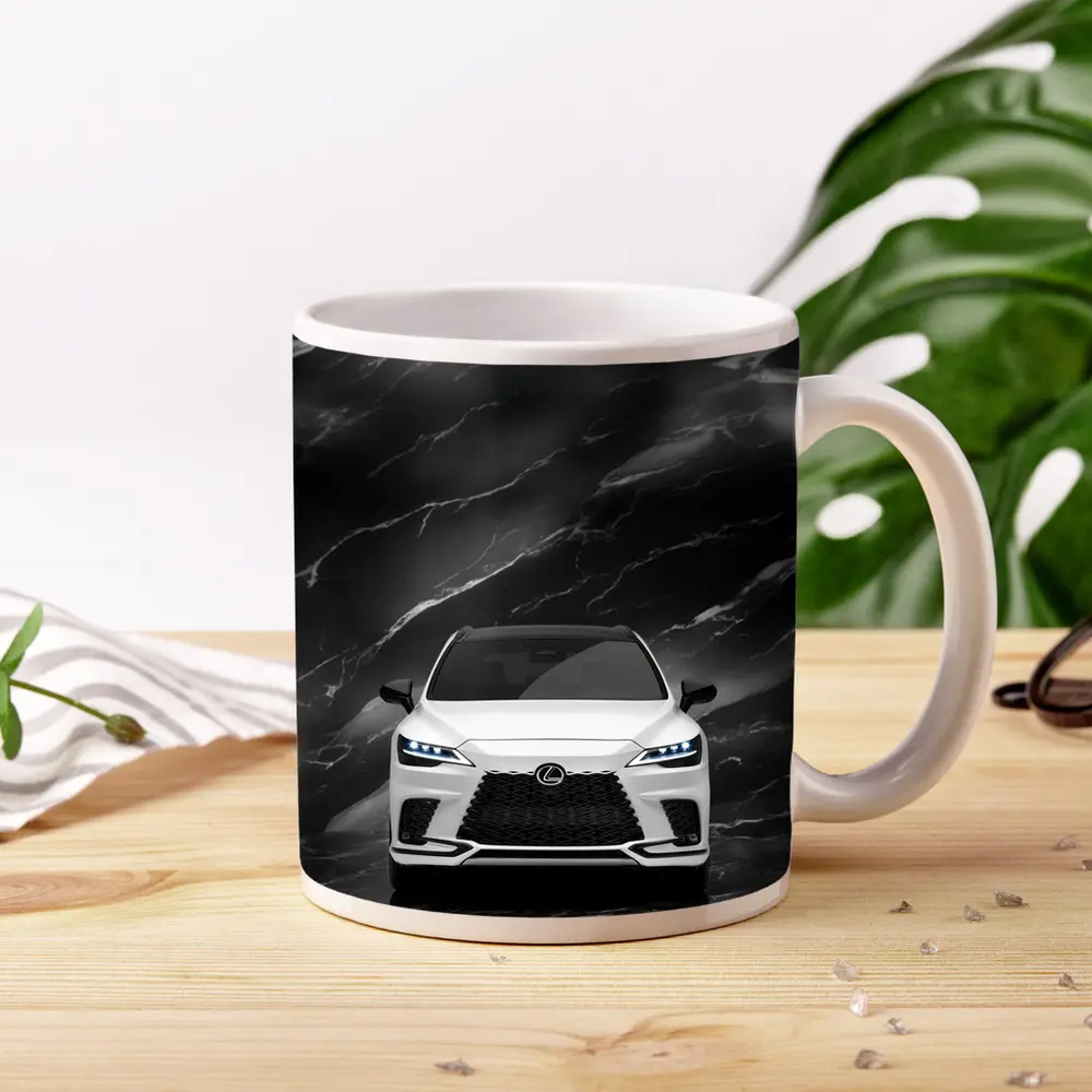Lexus RX White Front View Black Marble – Mugs