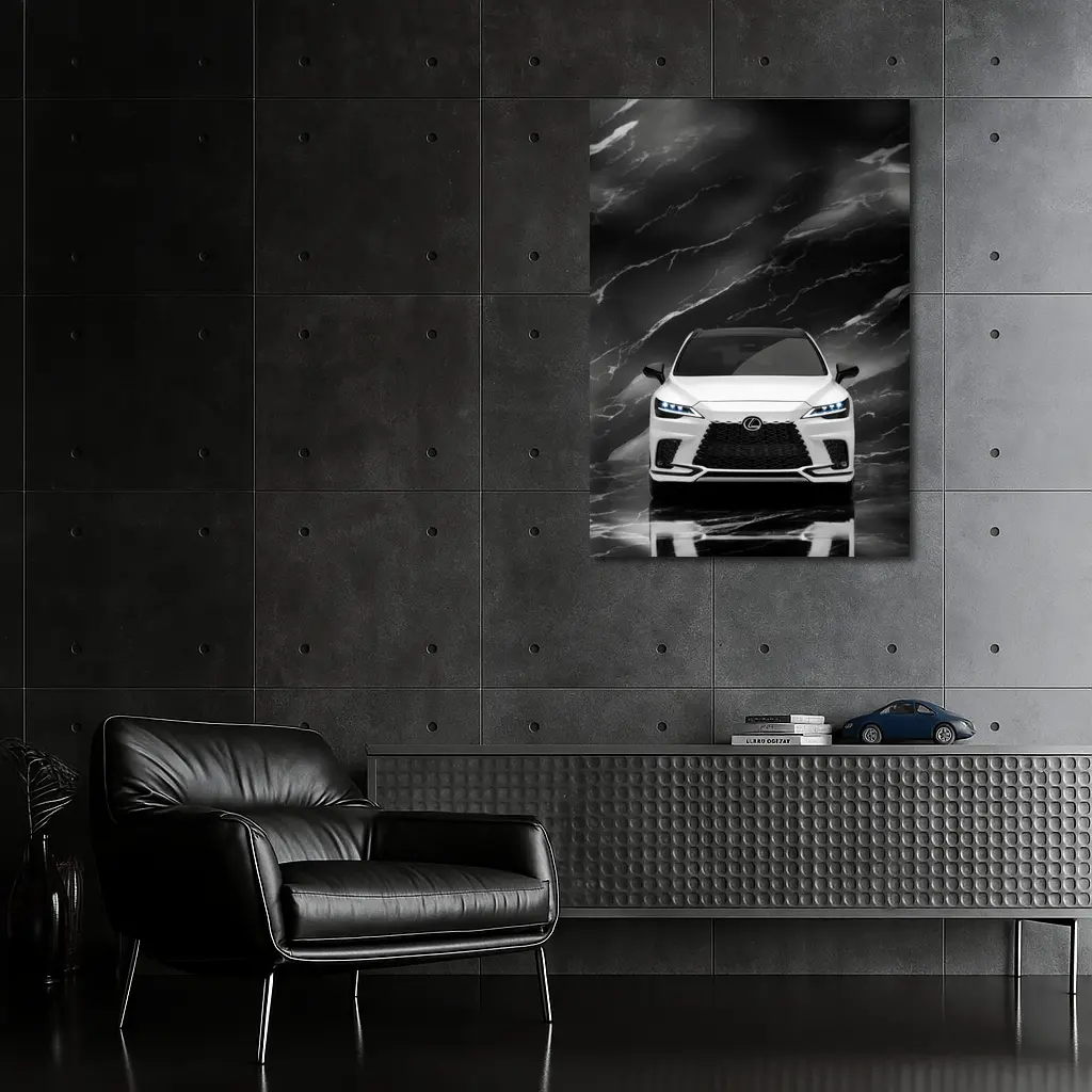 Lexus RX White Front View Black Marble – Wall Art