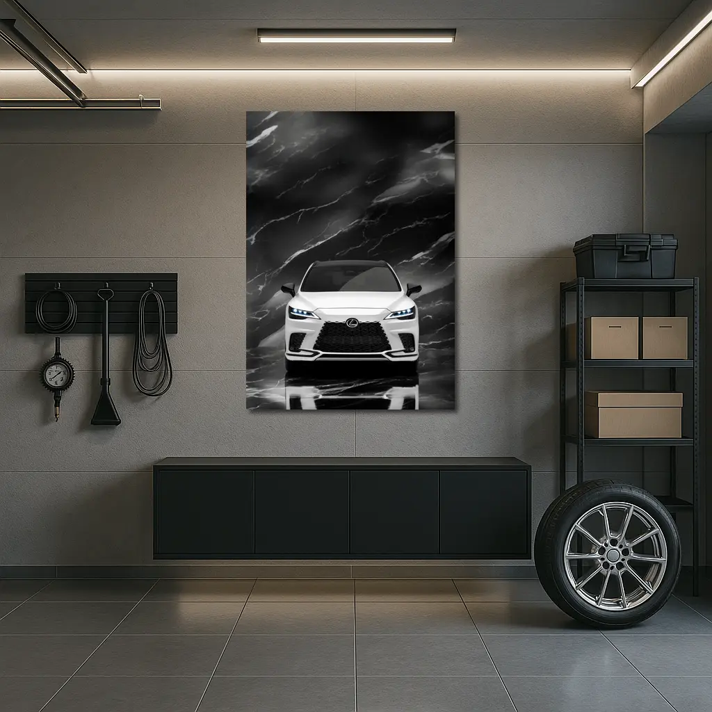 Lexus RX White Front View Black Marble – Wall Art