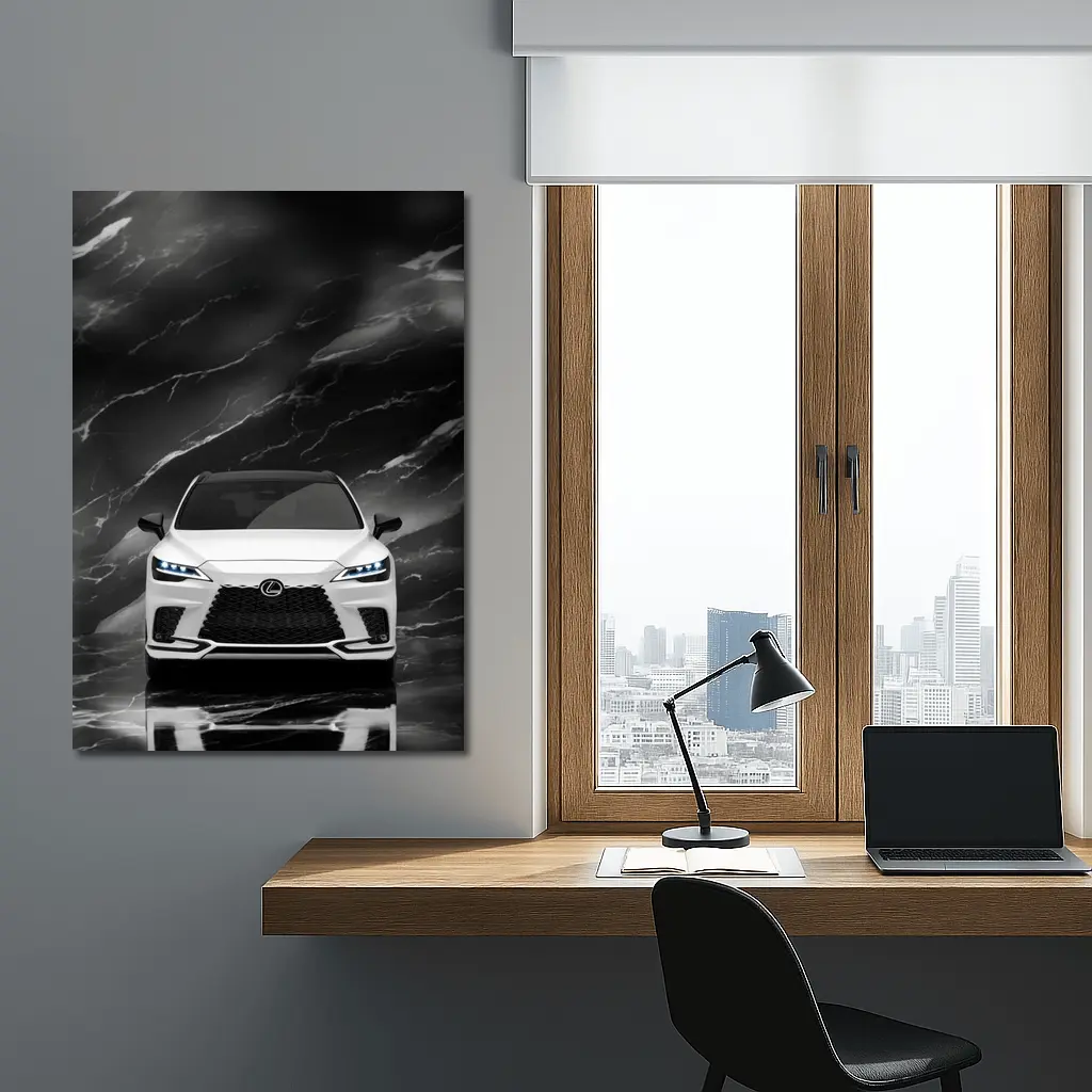 Lexus RX White Front View Black Marble – Wall Art