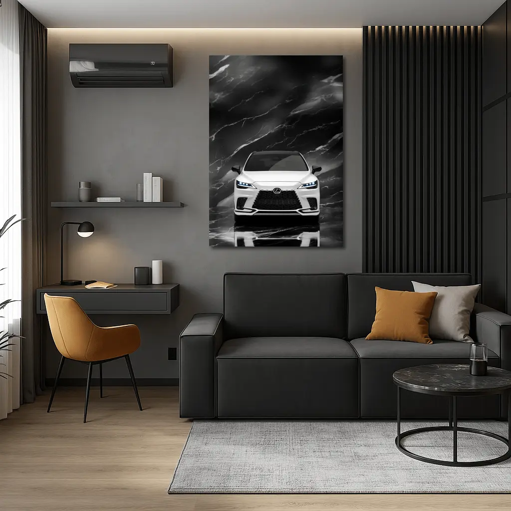 Lexus RX White Front View Black Marble – Wall Art