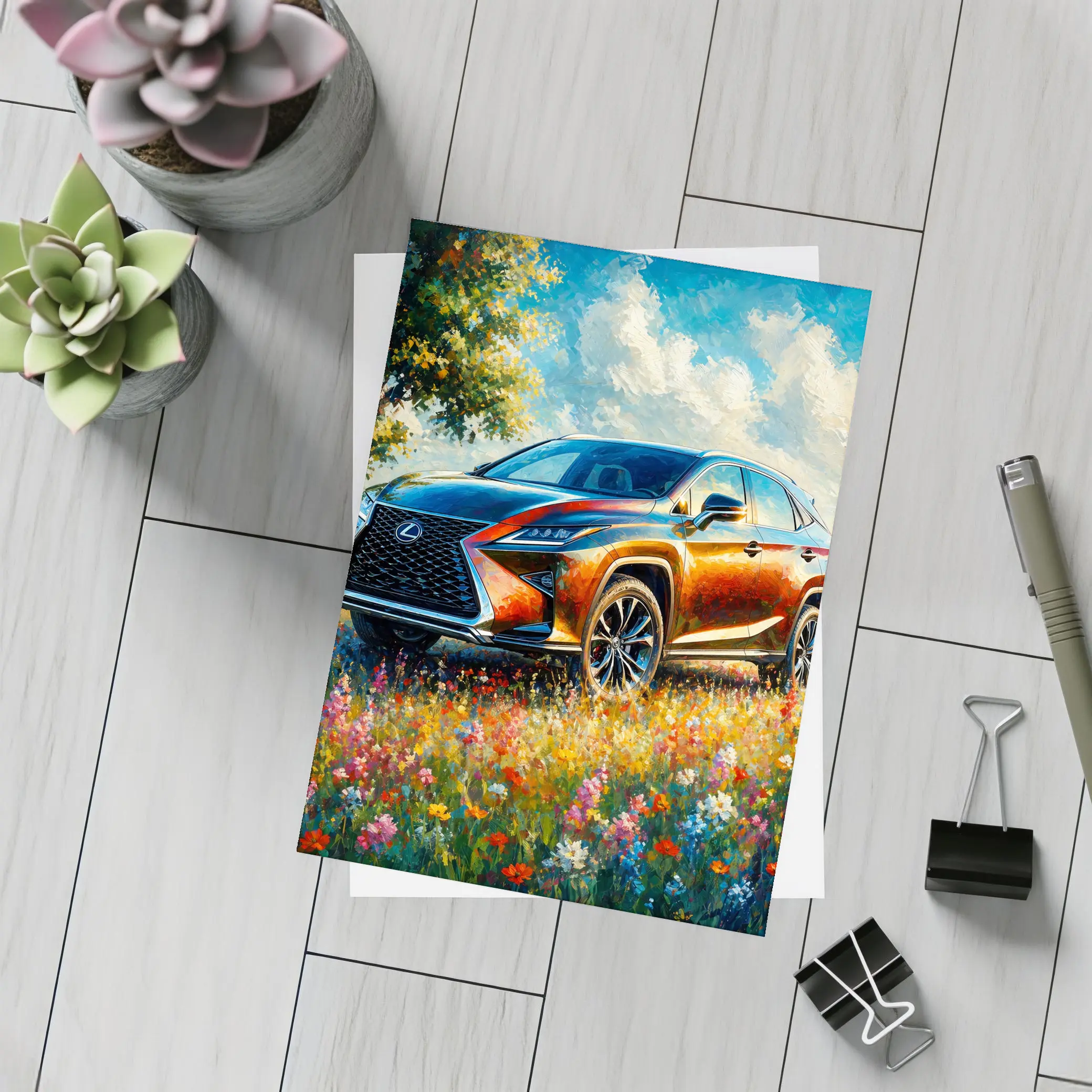 Lexus RX SUV Oil Painting Wildflower Field – Postcards
