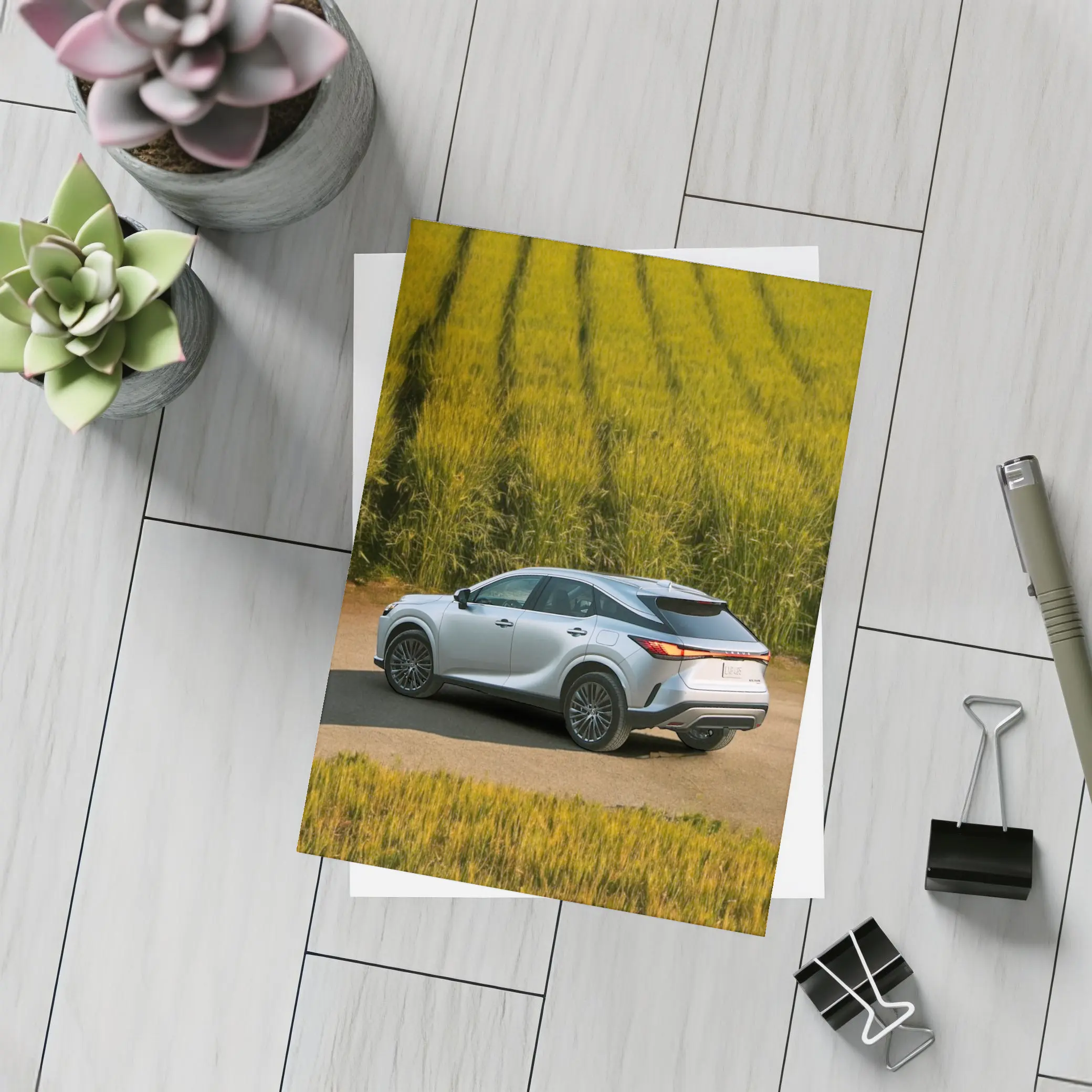 Lexus RX Hybrid Silver SUV Green Field – Postcards