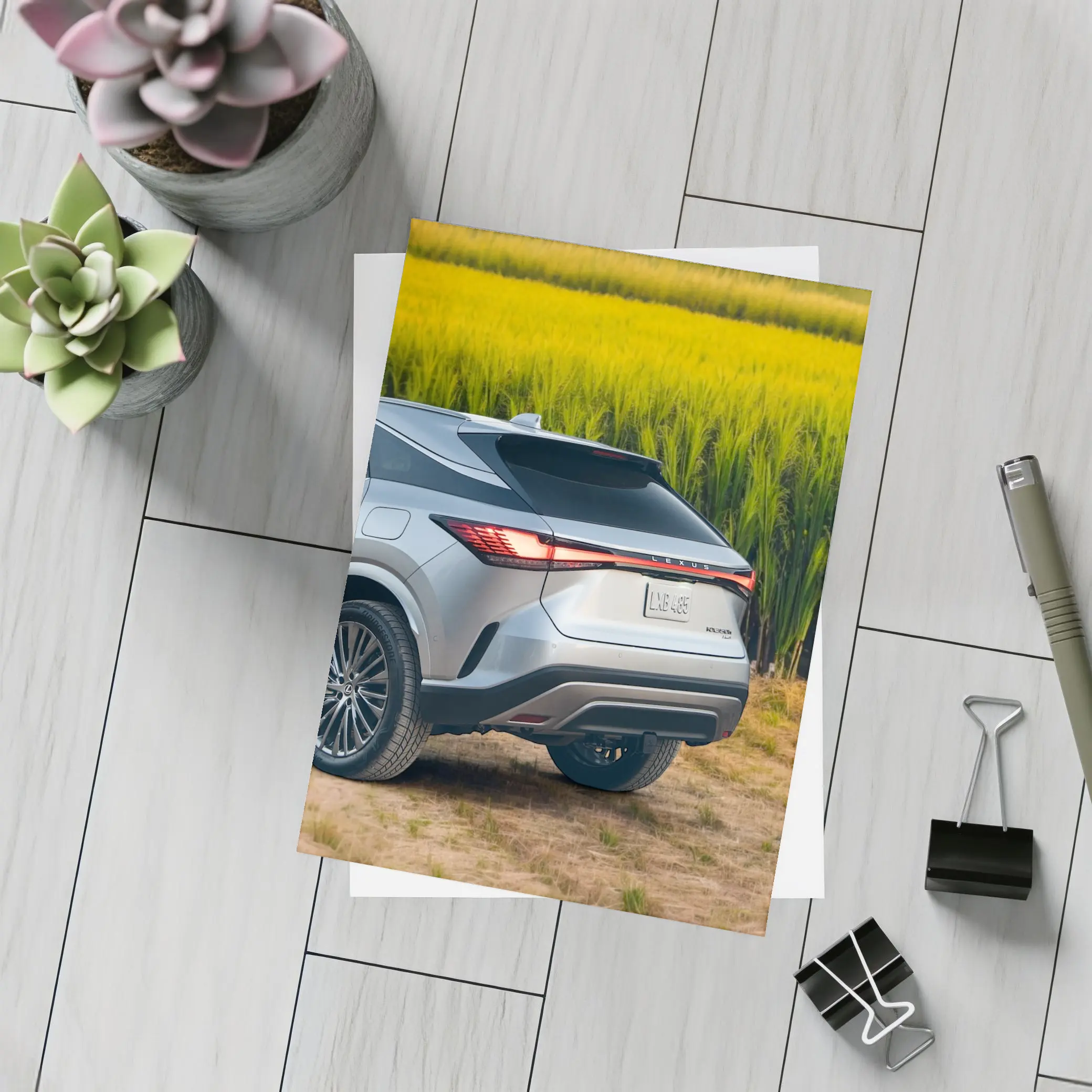 Lexus RX Hybrid Silver SUV Green Field – Postcards