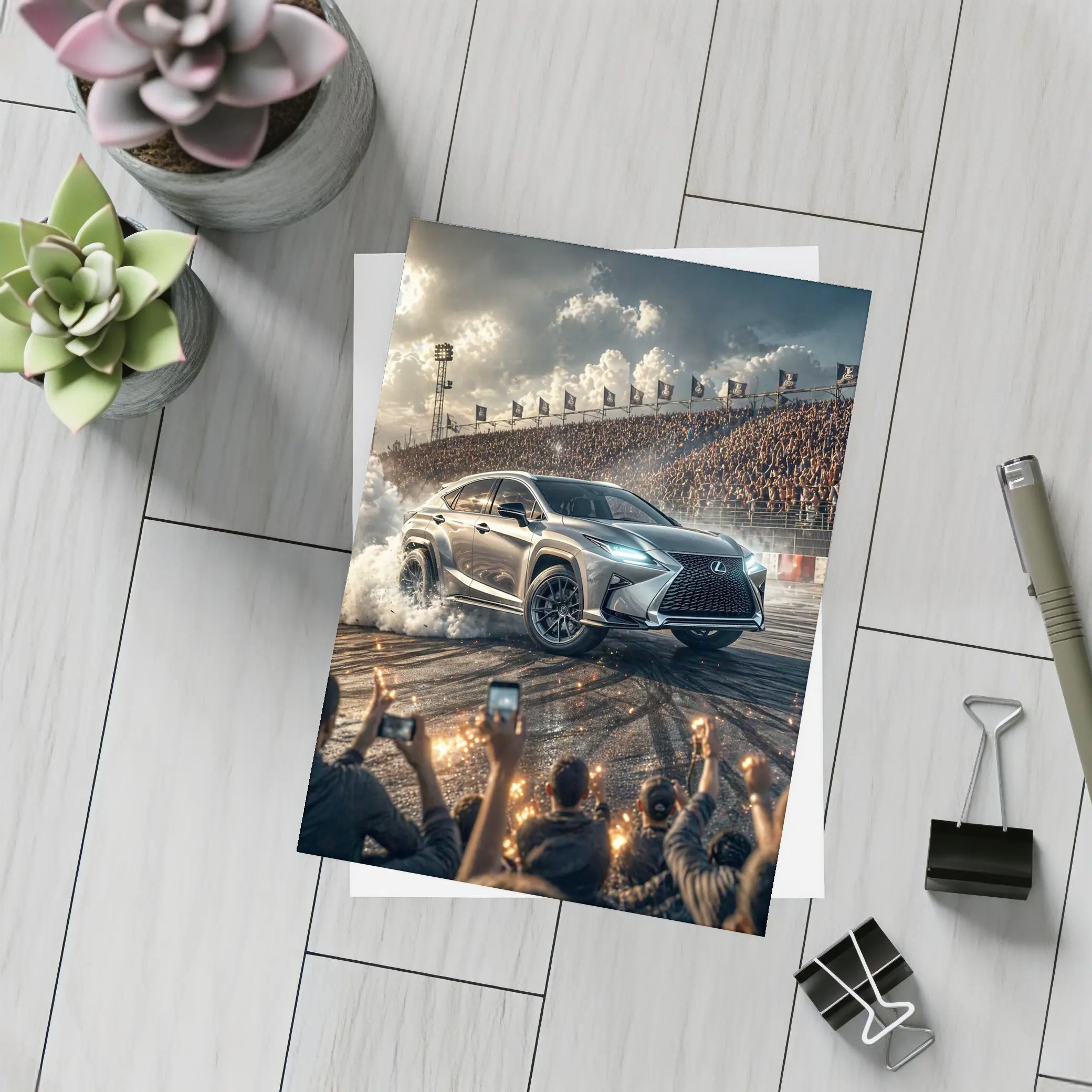 Lexus RX Drifting on Racing Track Crowd – Postcards