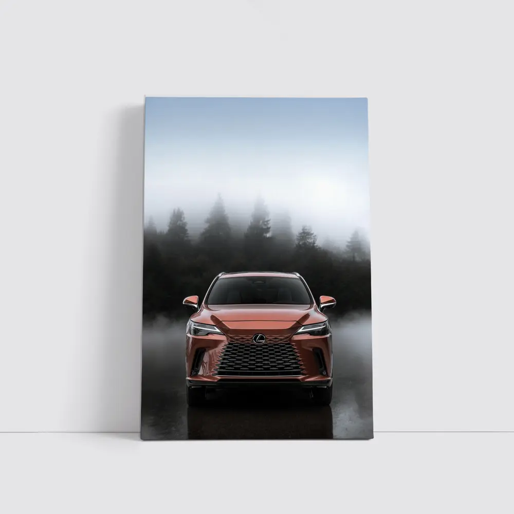Lexus RX Orange Front View Foggy Forest – Wall Art