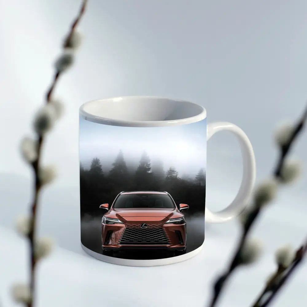 Lexus RX Orange Front View Foggy Forest – Mugs