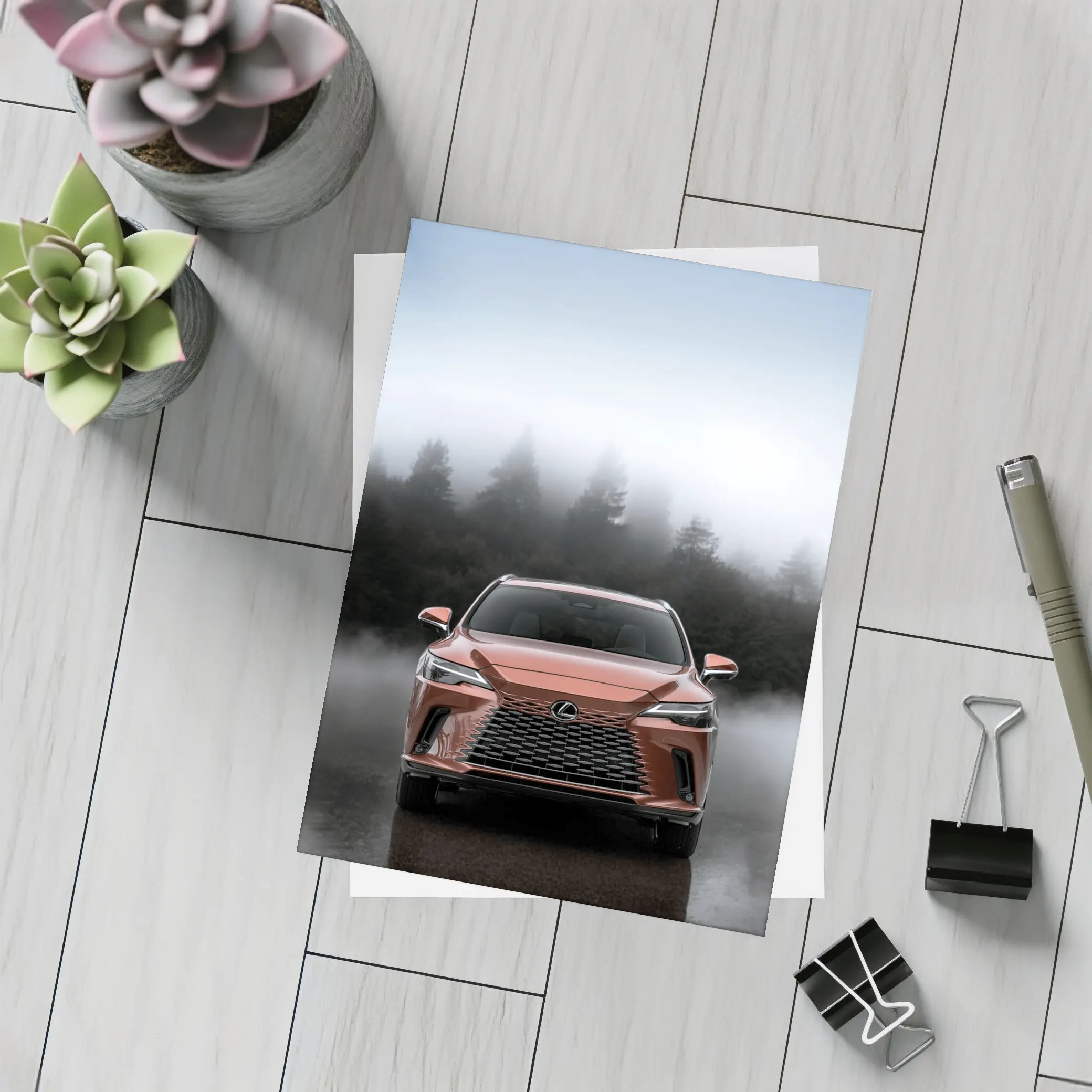 Lexus RX Orange Front View Foggy Forest – Postcards