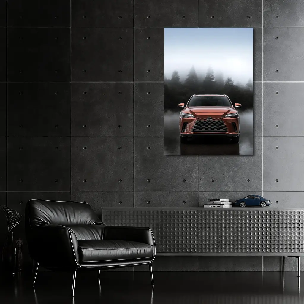 Lexus RX Orange Front View Foggy Forest – Wall Art