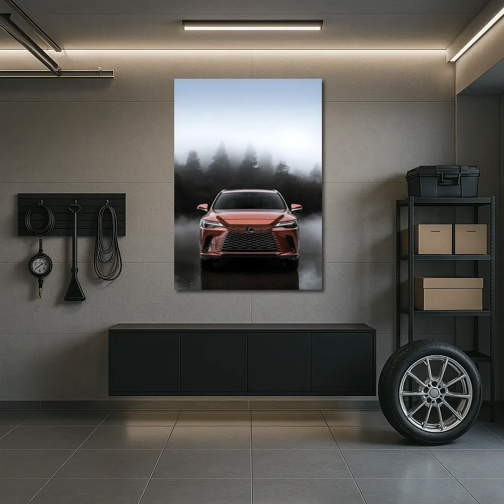 Lexus RX Orange Front View Foggy Forest – Wall Art