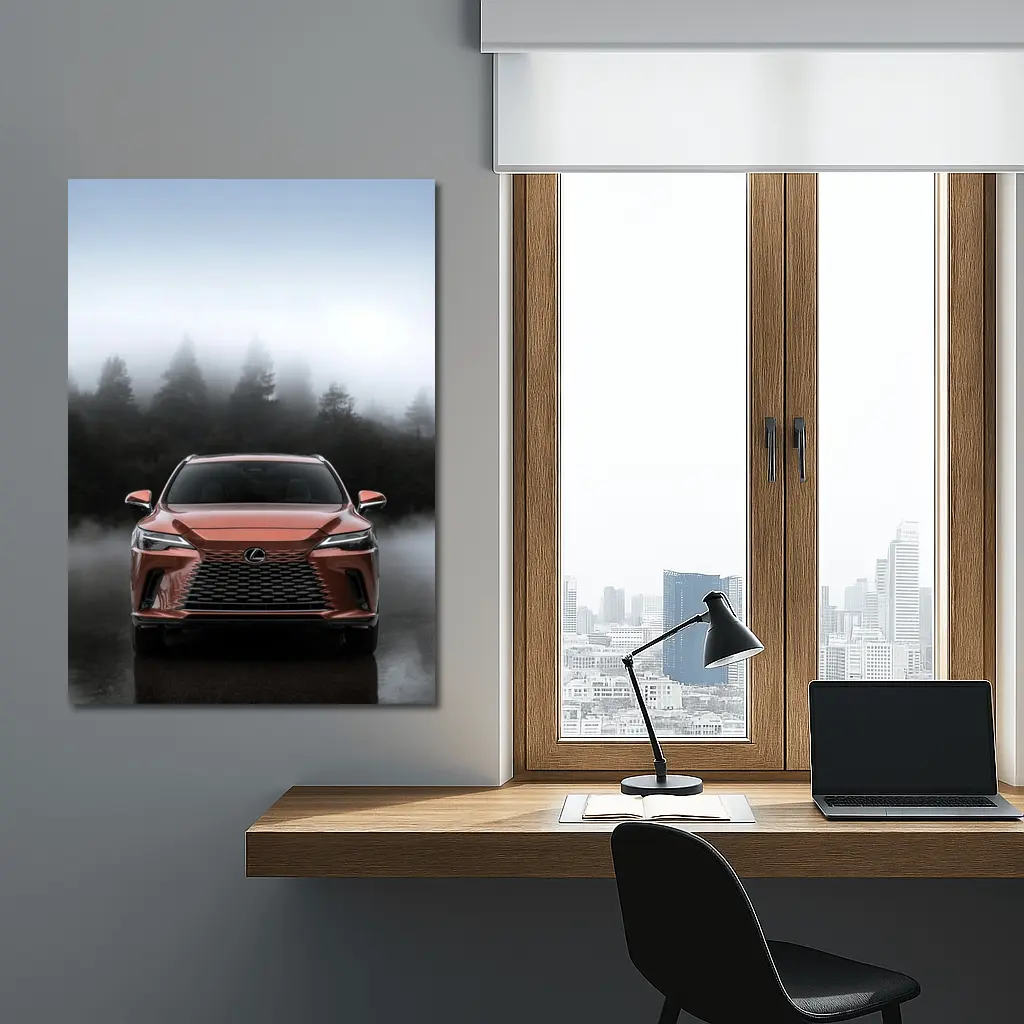 Lexus RX Orange Front View Foggy Forest – Wall Art