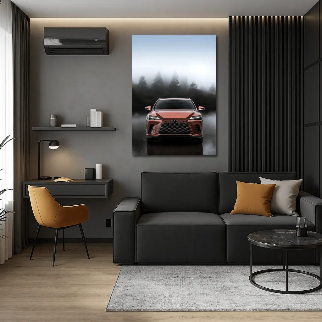 Lexus RX Orange Front View Foggy Forest – Wall Art