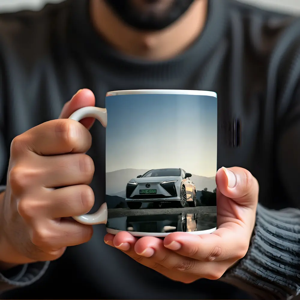 Lexus RZ White SUV Mountain Backdrop – Mugs
