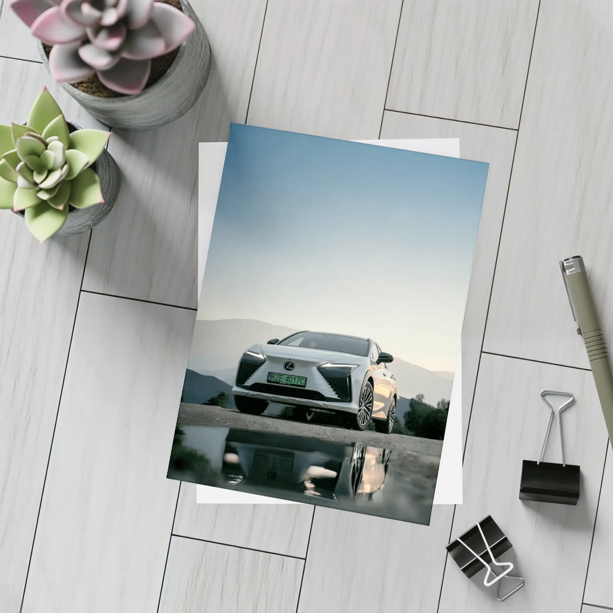 Lexus RZ White SUV Mountain Backdrop – Postcards