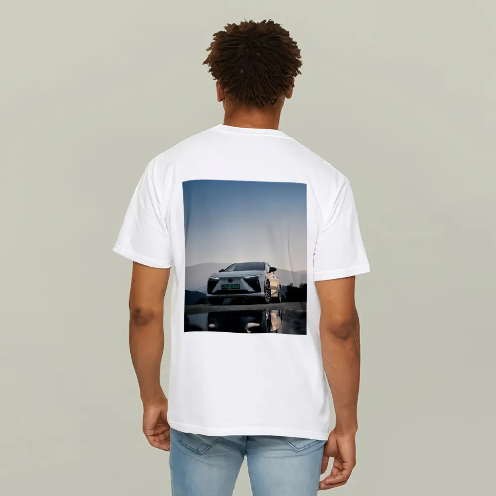 Lexus RZ White SUV Mountain Backdrop – T-Shirts