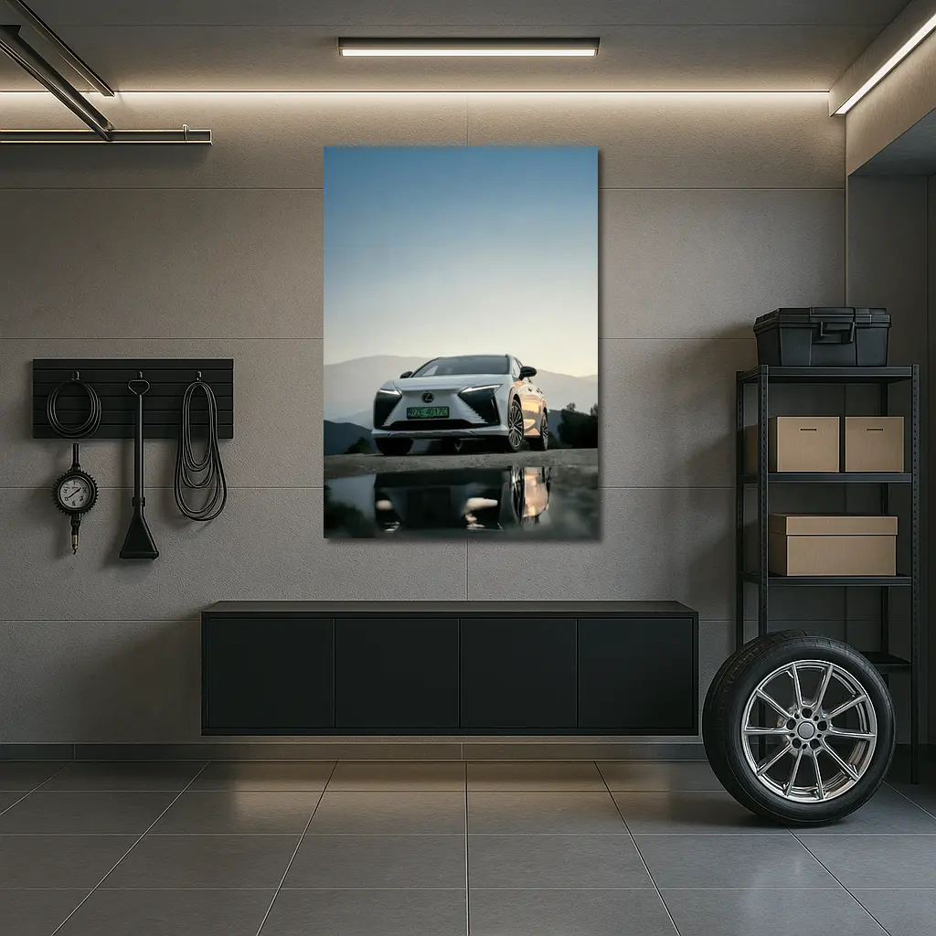 Lexus RZ White SUV Mountain Backdrop – Wall Art