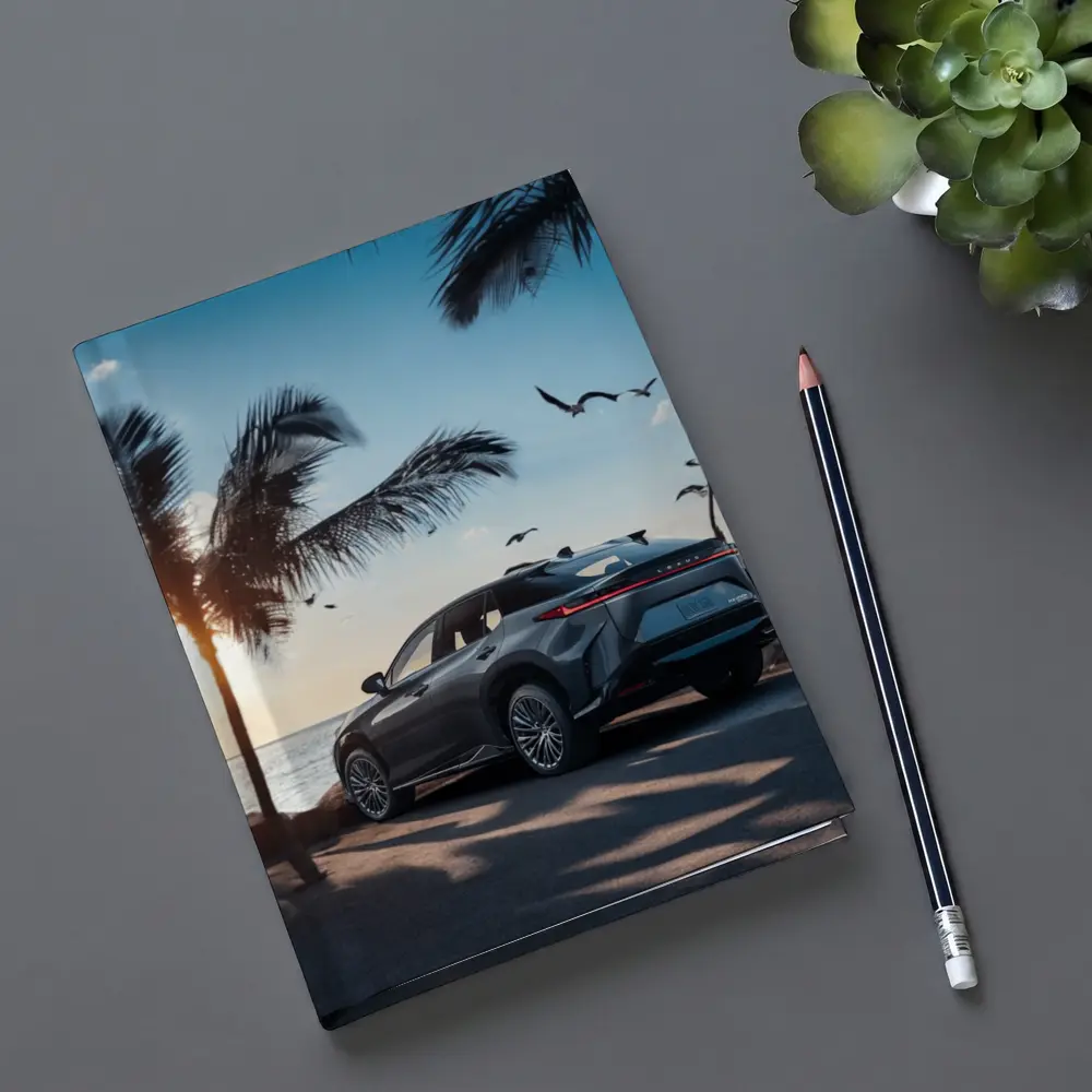 Lexus RZ Parked By Tropical Beach Sunset – Notebooks