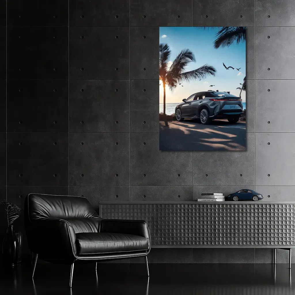 Lexus RZ Parked By Tropical Beach Sunset – Wall Art