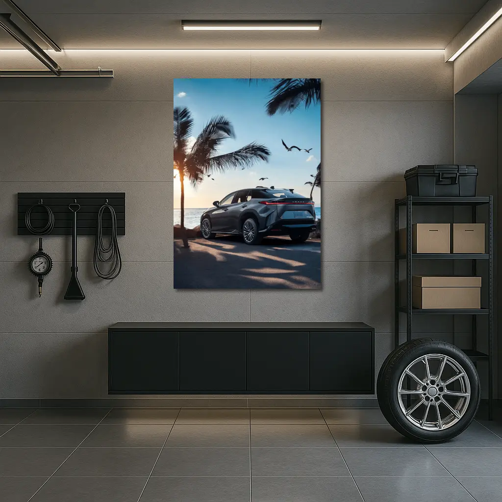 Lexus RZ Parked By Tropical Beach Sunset – Wall Art