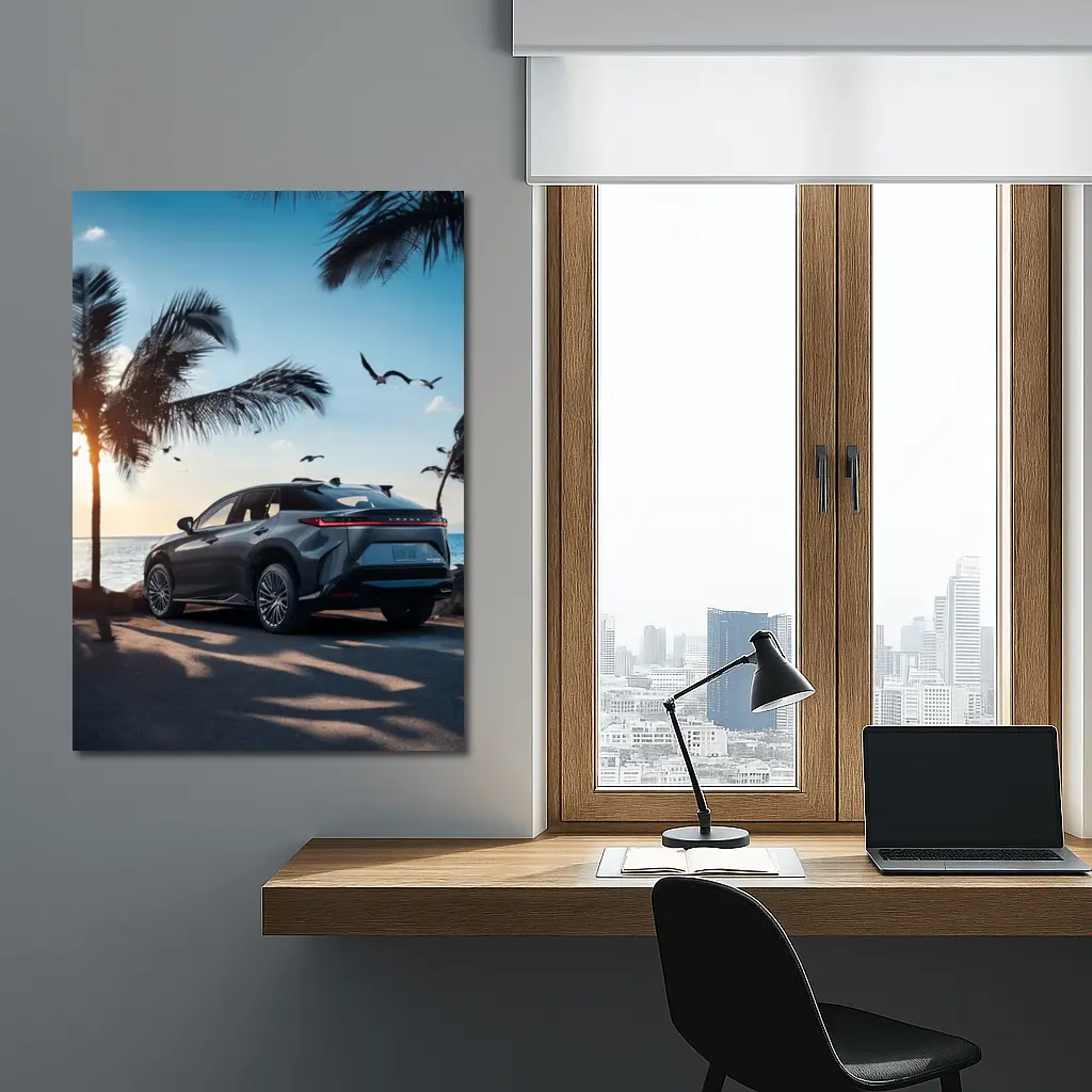 Lexus RZ Parked By Tropical Beach Sunset – Wall Art