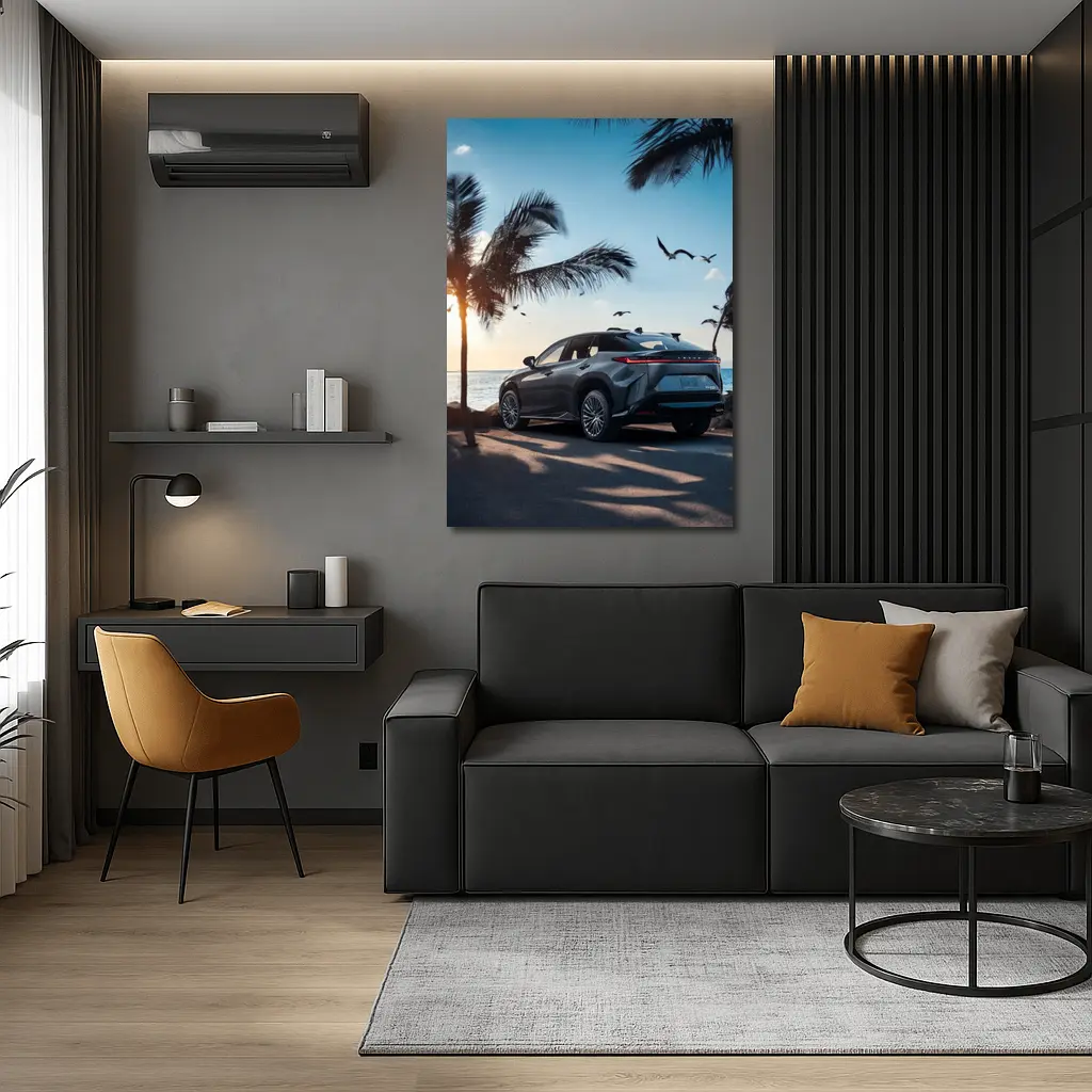 Lexus RZ Parked By Tropical Beach Sunset – Wall Art