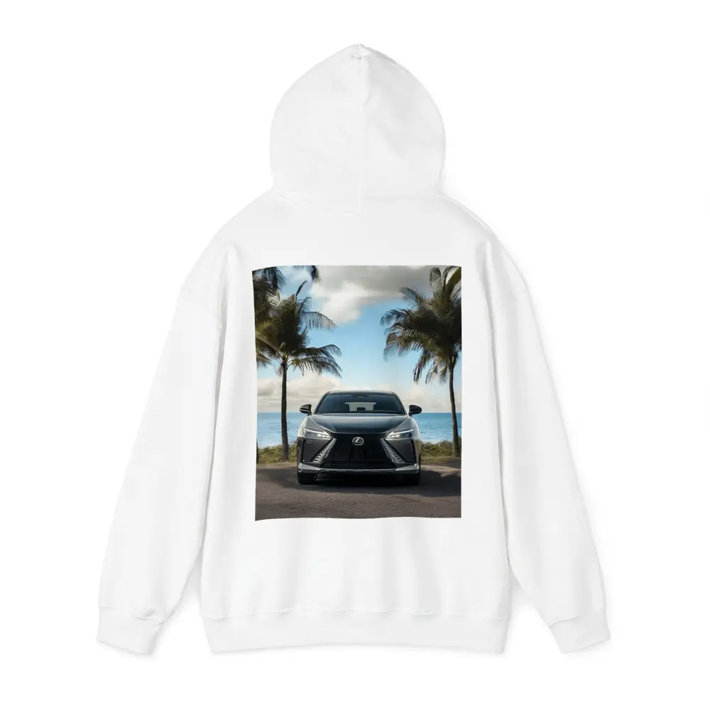 Lexus RZ Front View Beach Palm Trees – Hoodies