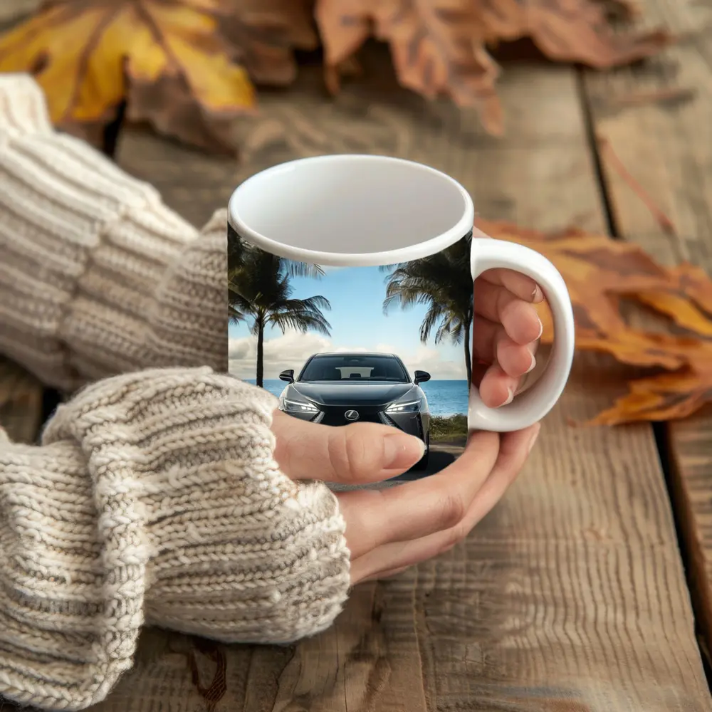 Lexus RZ Front View Beach Palm Trees – Mugs