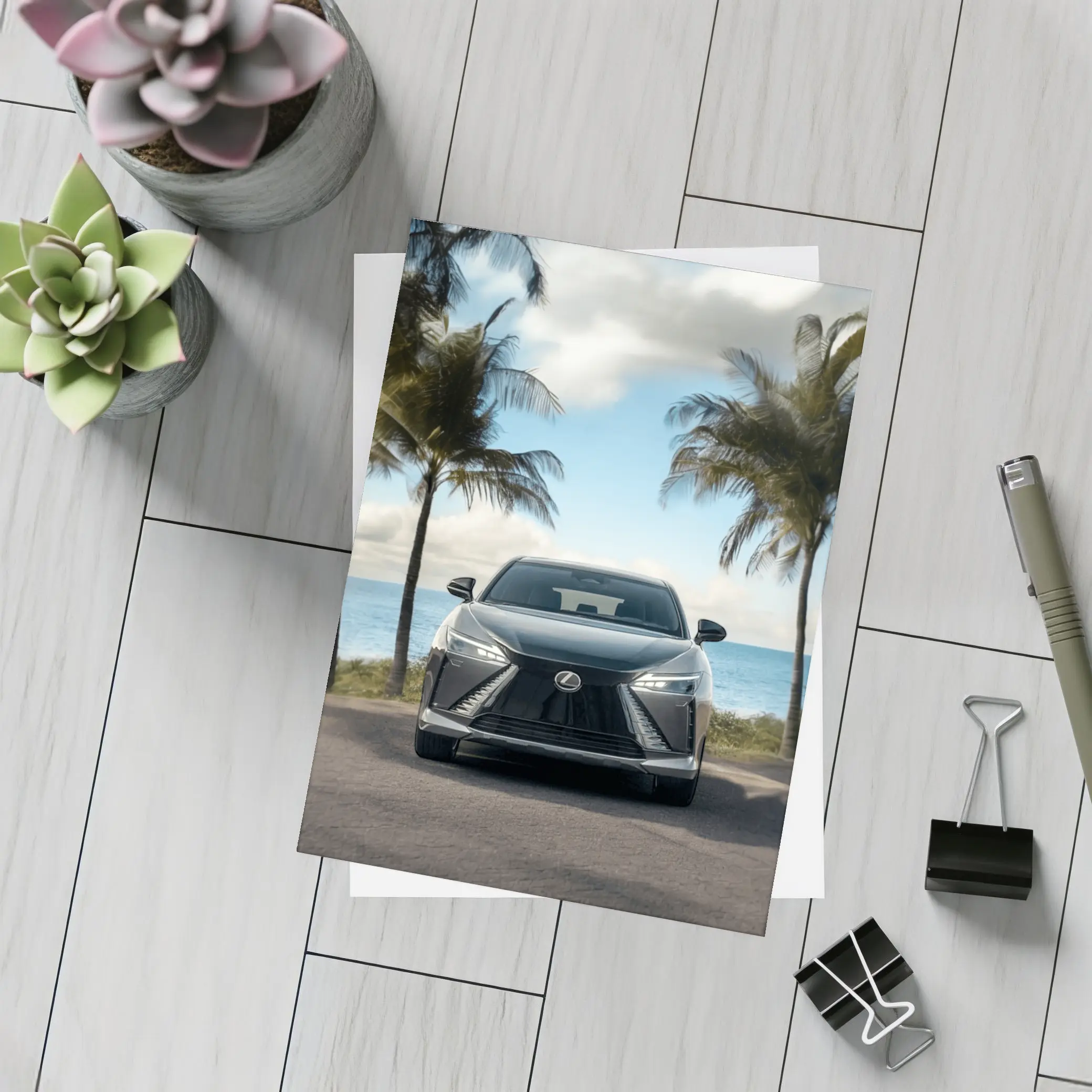 Lexus RZ Front View Beach Palm Trees – Postcards