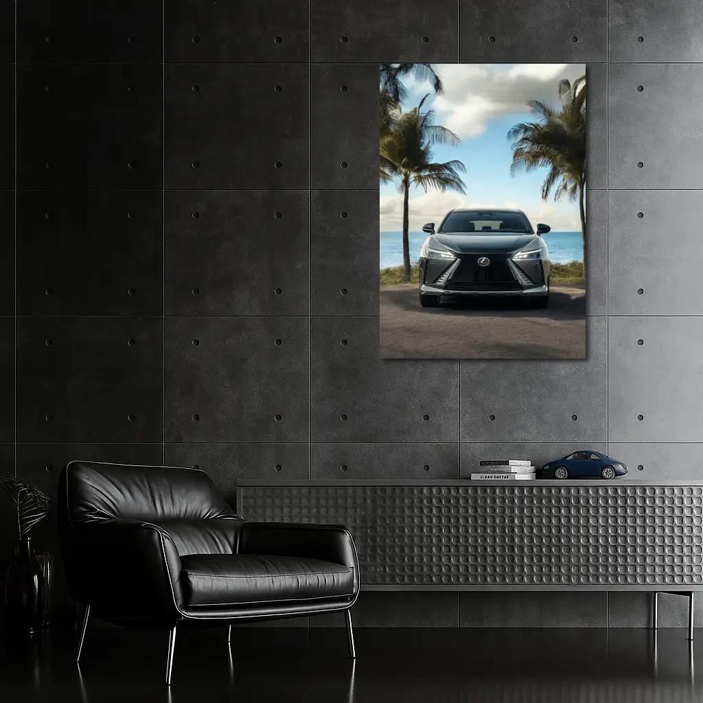 Lexus RZ Front View Beach Palm Trees – Wall Art
