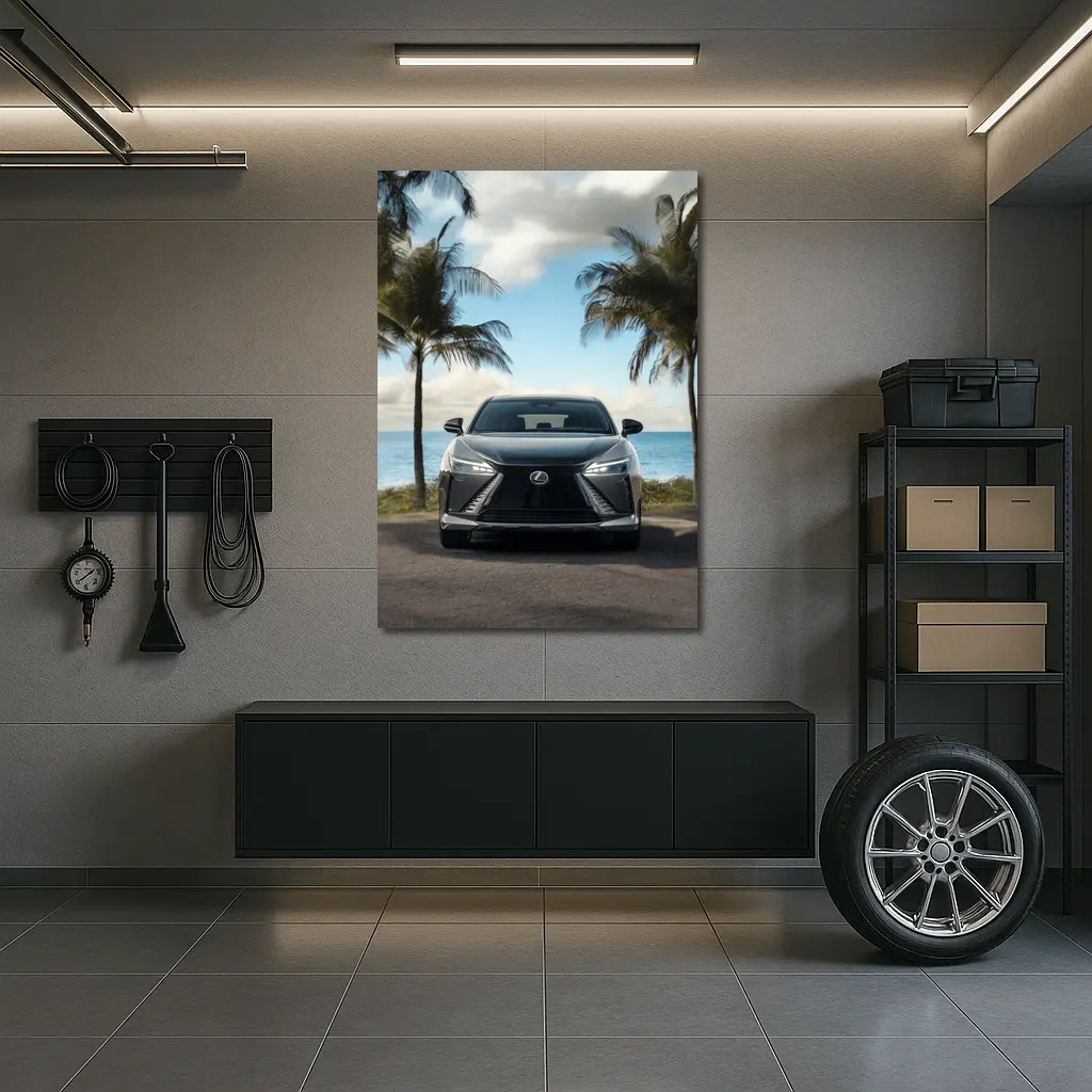 Lexus RZ Front View Beach Palm Trees – Wall Art