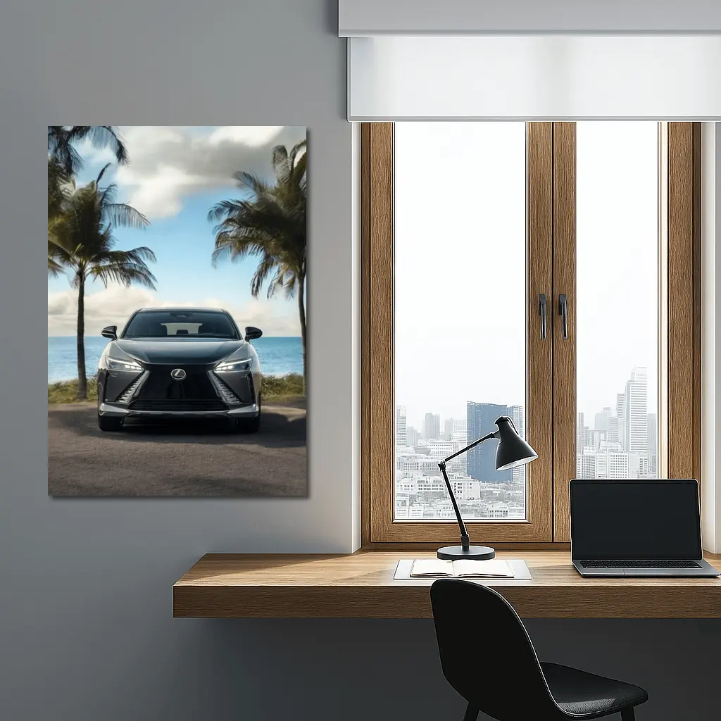 Lexus RZ Front View Beach Palm Trees – Wall Art
