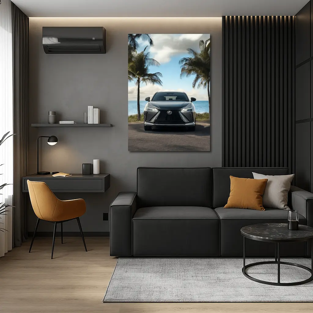 Lexus RZ Front View Beach Palm Trees – Wall Art