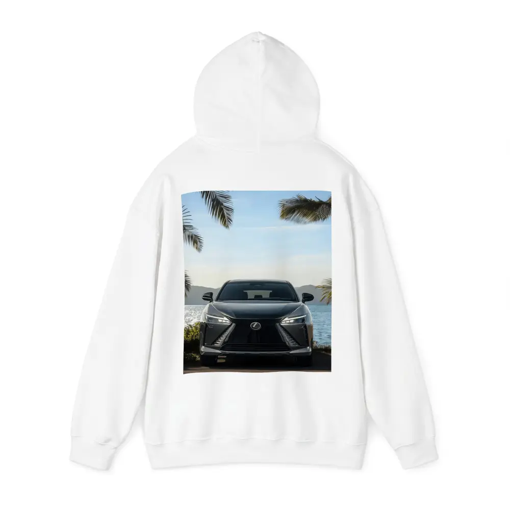 Lexus RZ Front View Coastal Palm Setting – Hoodies