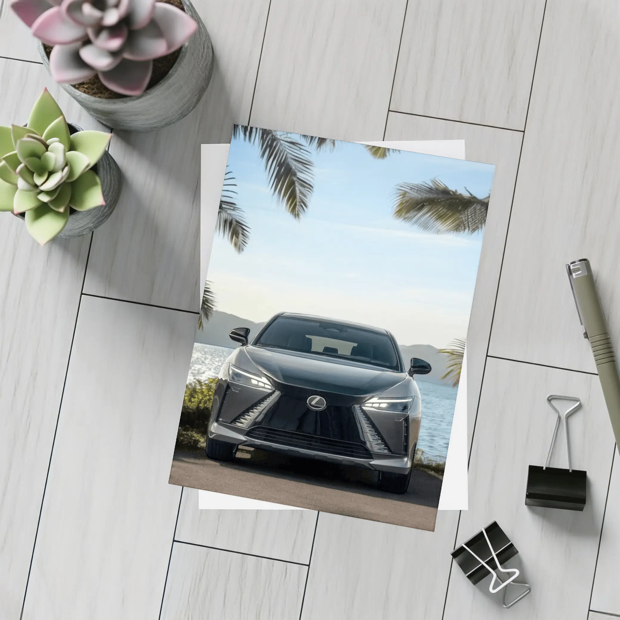 Lexus RZ Front View Coastal Palm Setting – Postcards