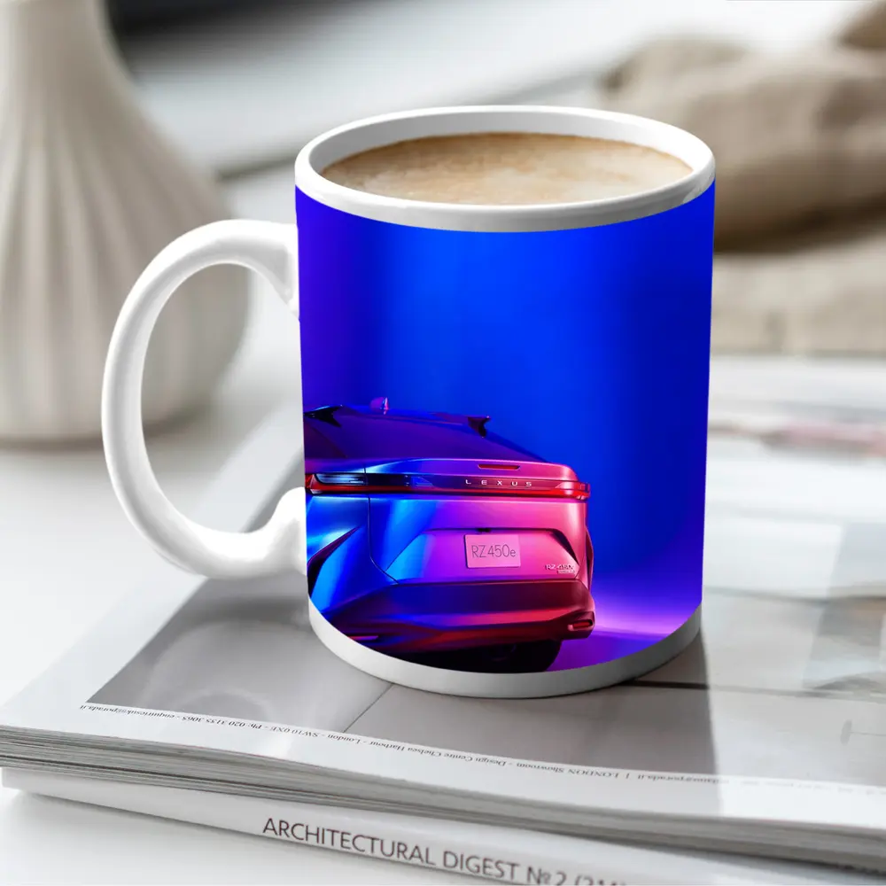 Lexus RZ450e Rear View Neon Purple Studio – Mugs