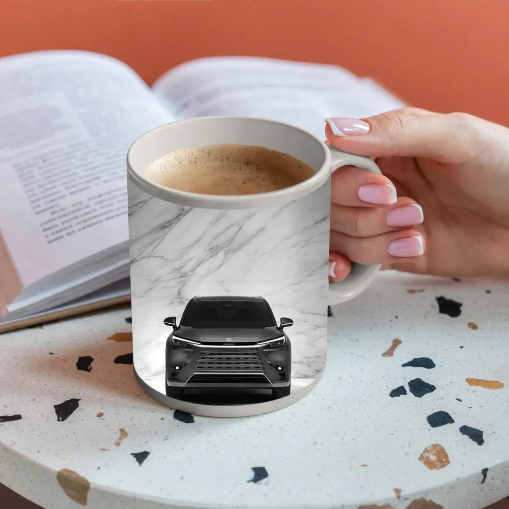 Lexus TX Front View White Marble Background – Mugs