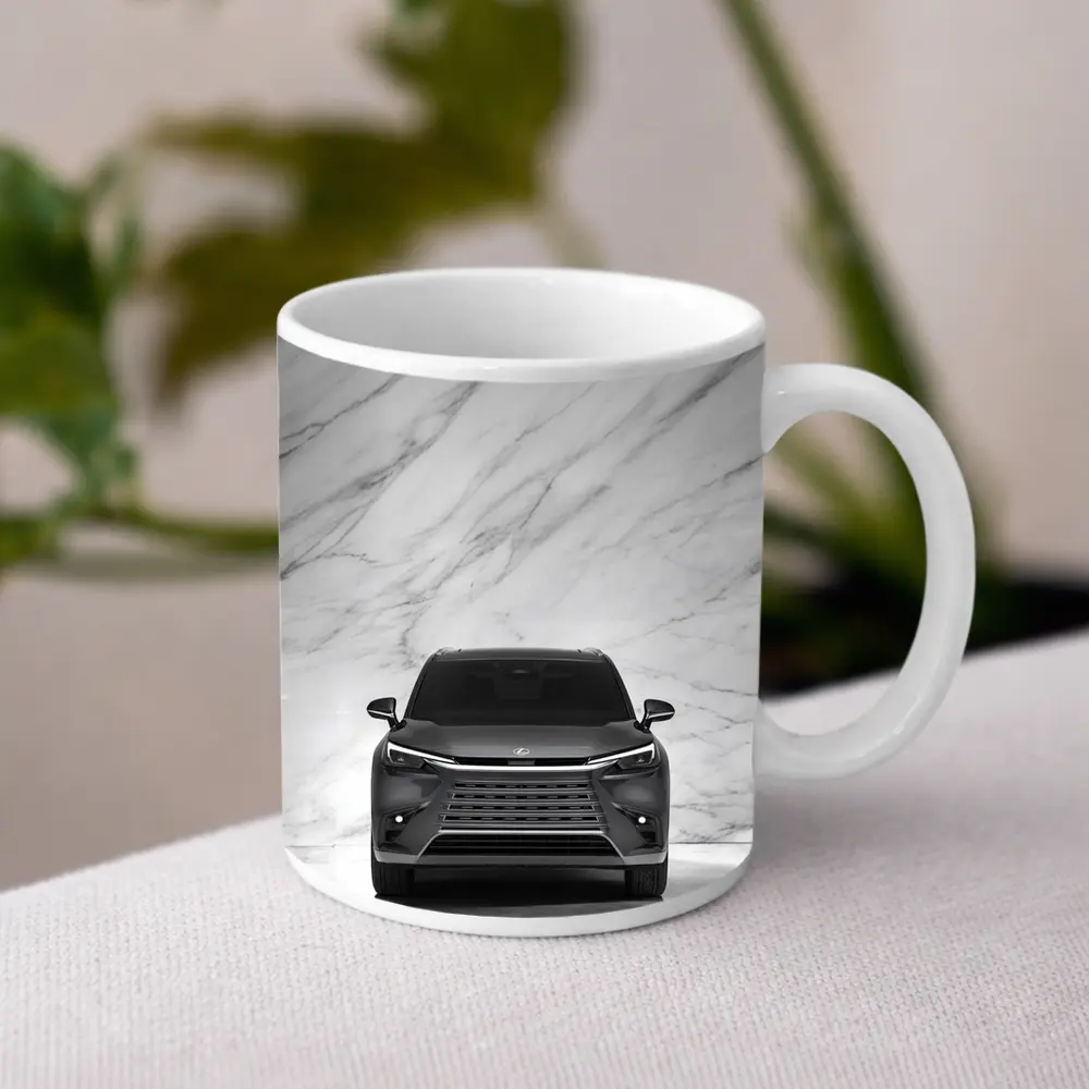 Lexus TX Front View White Marble Background – Mugs