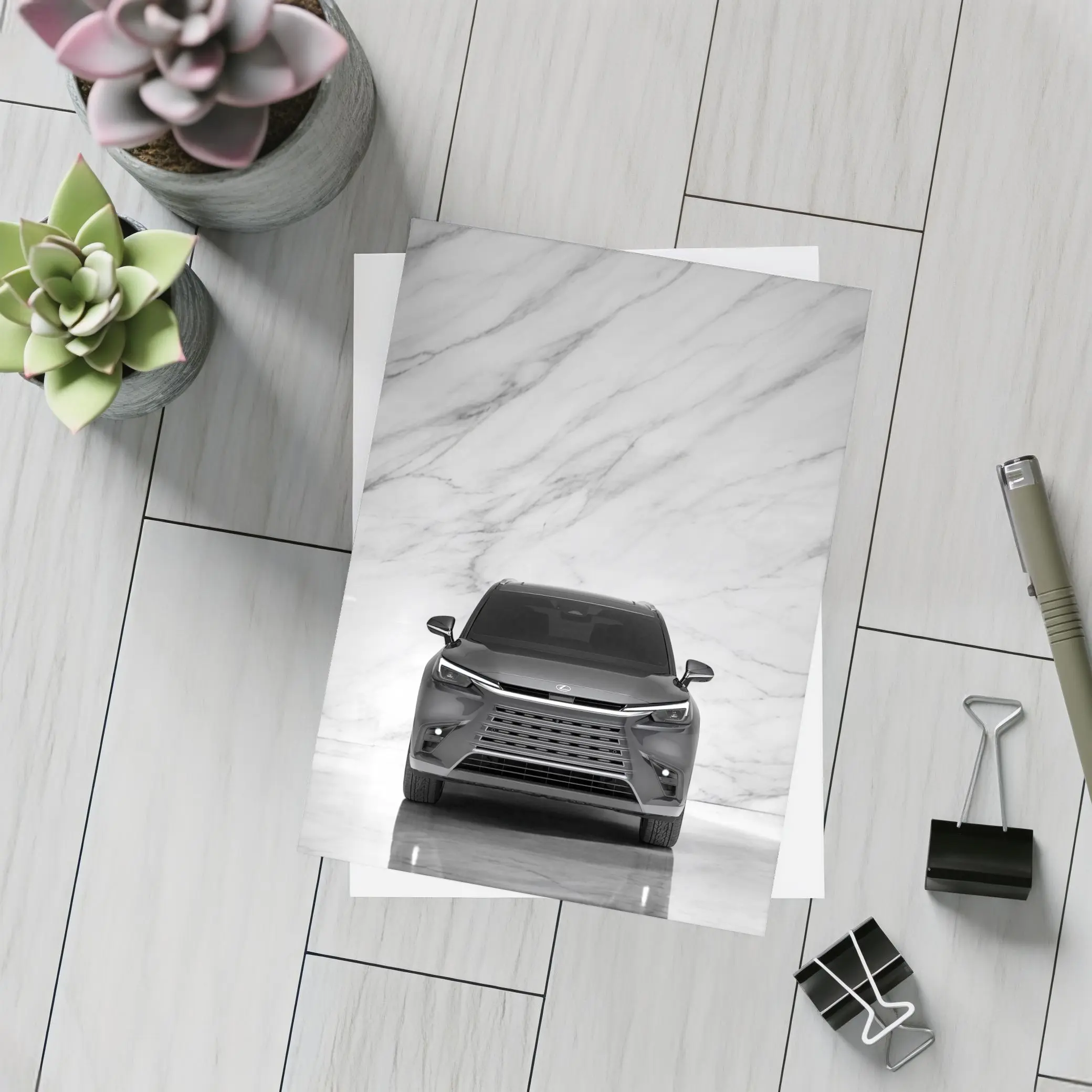 Lexus TX Front View White Marble Background – Postcards
