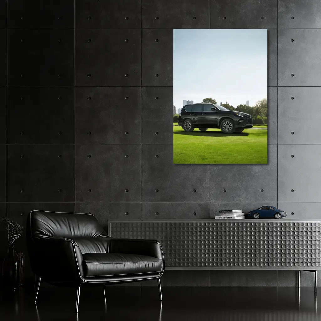 Black Lexus GX City Skyline Green Lawn – Wall Art