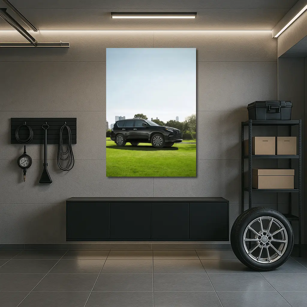 Black Lexus GX City Skyline Green Lawn – Wall Art