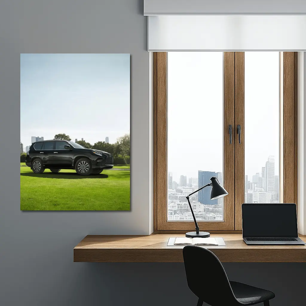 Black Lexus GX City Skyline Green Lawn – Wall Art