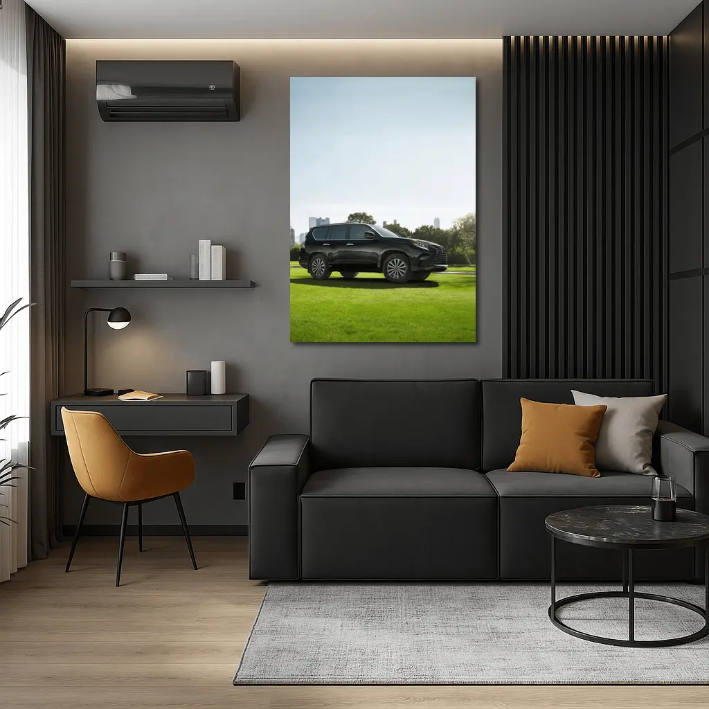 Black Lexus GX City Skyline Green Lawn – Wall Art