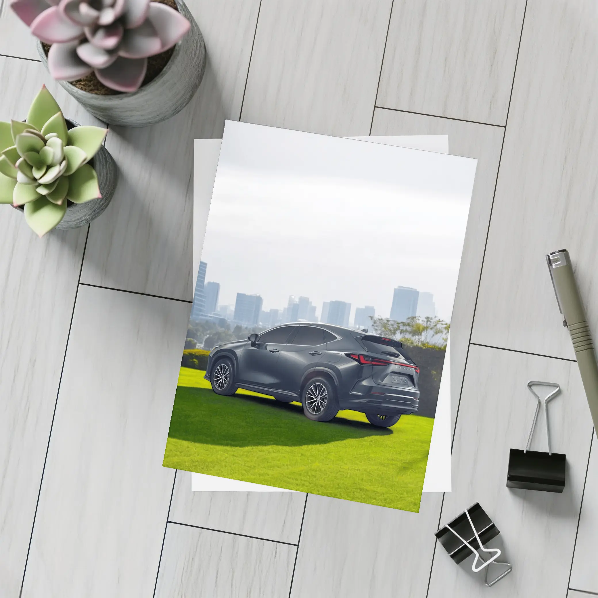 Lexus NX Dark Gray SUV City Skyline – Postcards