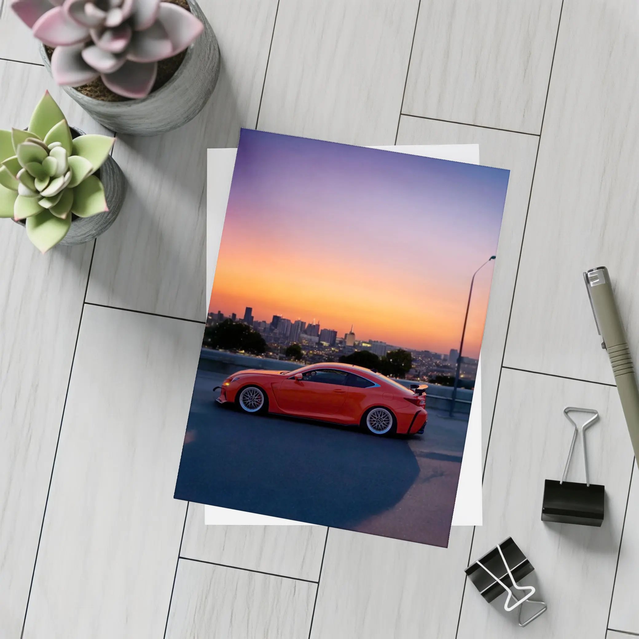 Lexus RC F Red Coupe City Sunset – Postcards