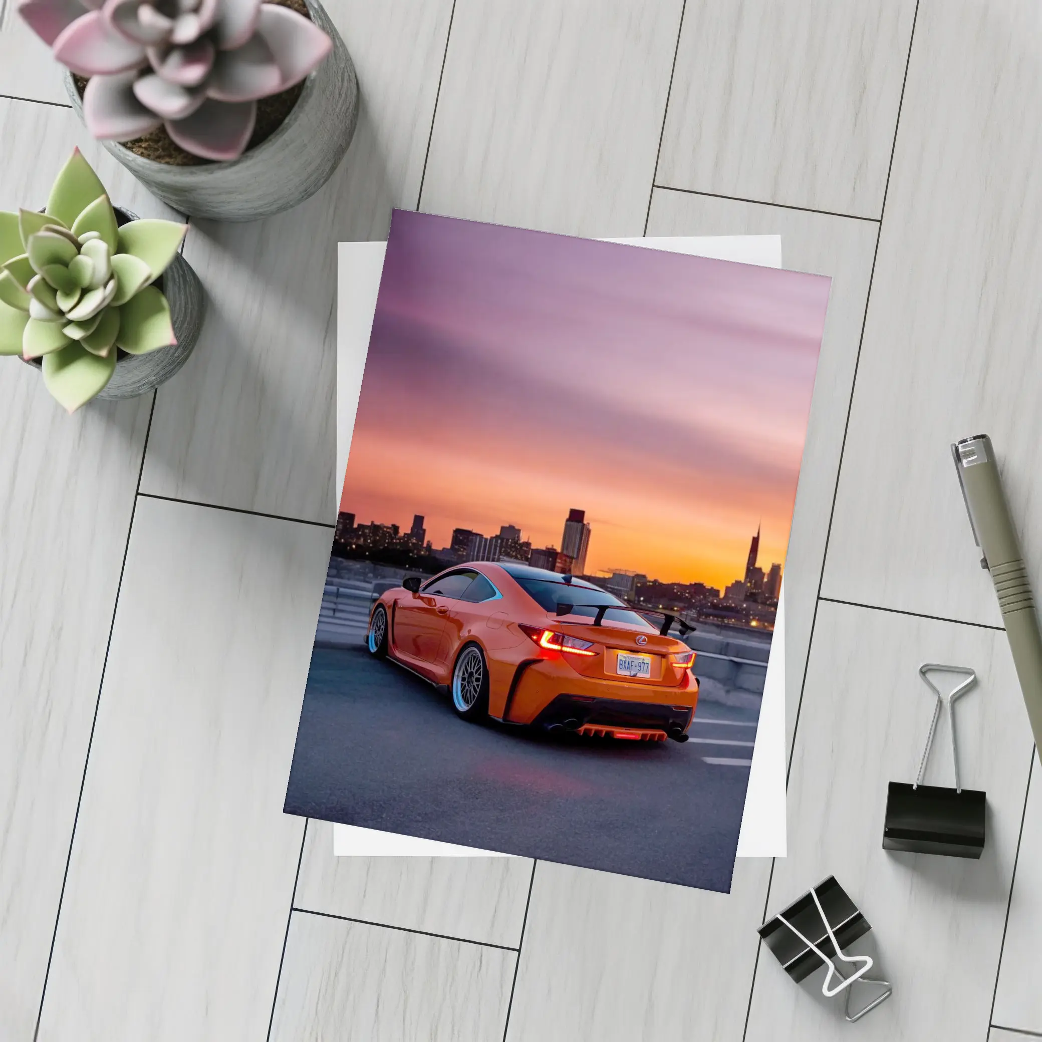 Lexus RC F Orange Coupe City Sunset – Postcards